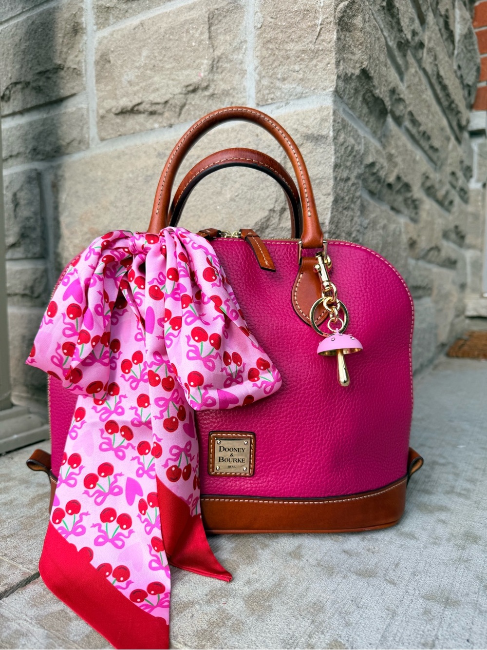 Dooney & Bourke Hot Pink Pebble Grain Domed Leather Satchel